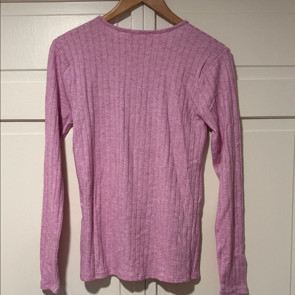 Zenana Outfitters Ribbed Henley Long Sleeve Top Light Lavender Pink size medium